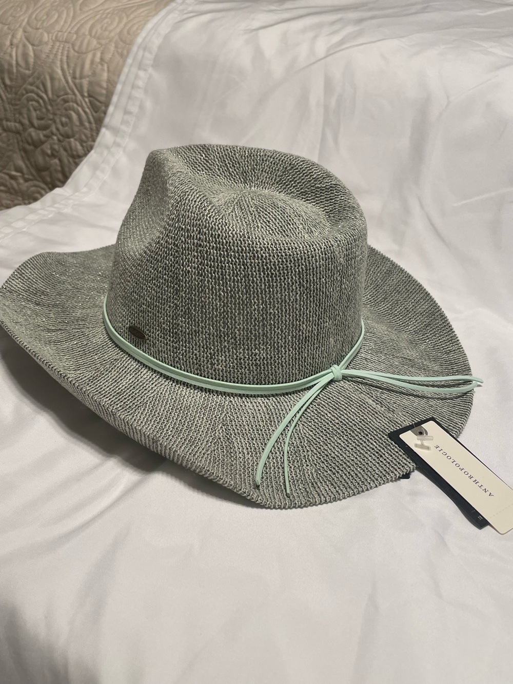 Stylish Sage Woven Hat with Mint Band